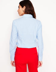 Saskia Stretch Cotton Shirt - Forget Me Not, Ivory Stripe
