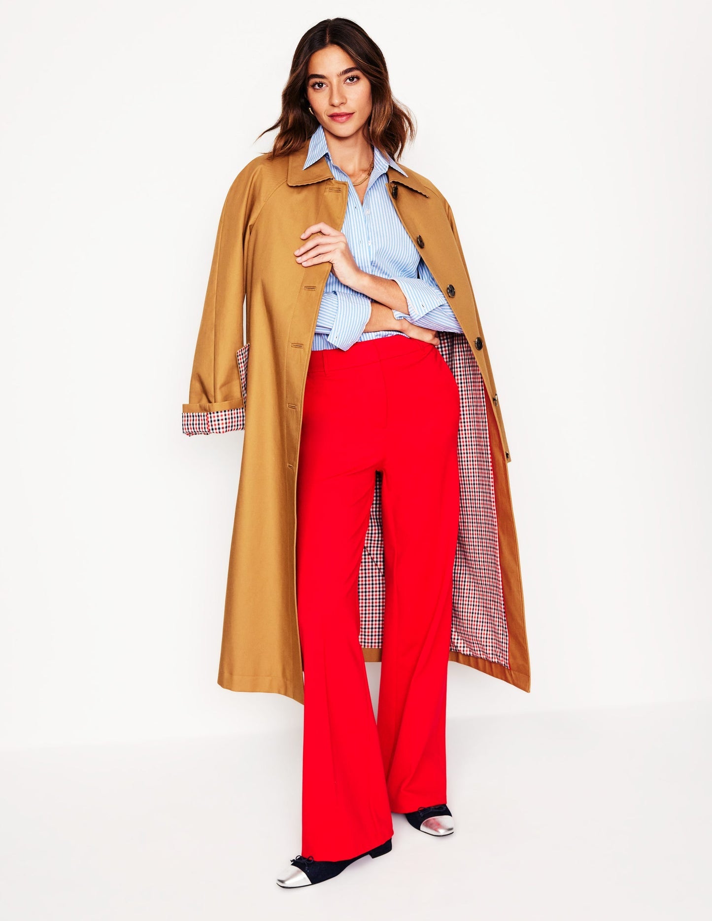Saskia Stretch Cotton Shirt - Forget Me Not, Ivory Stripe