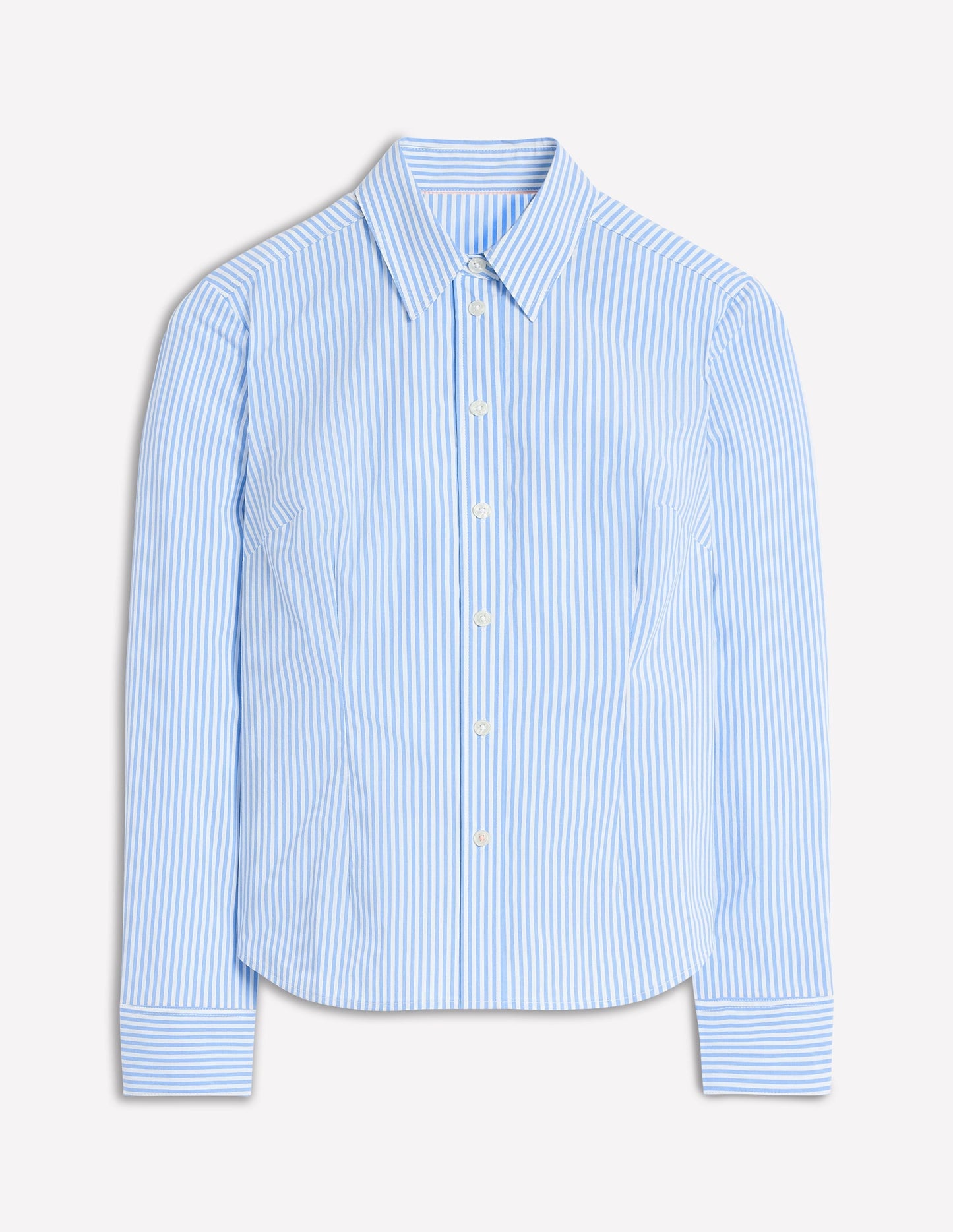Saskia Stretch Cotton Shirt - Forget Me Not, Ivory Stripe