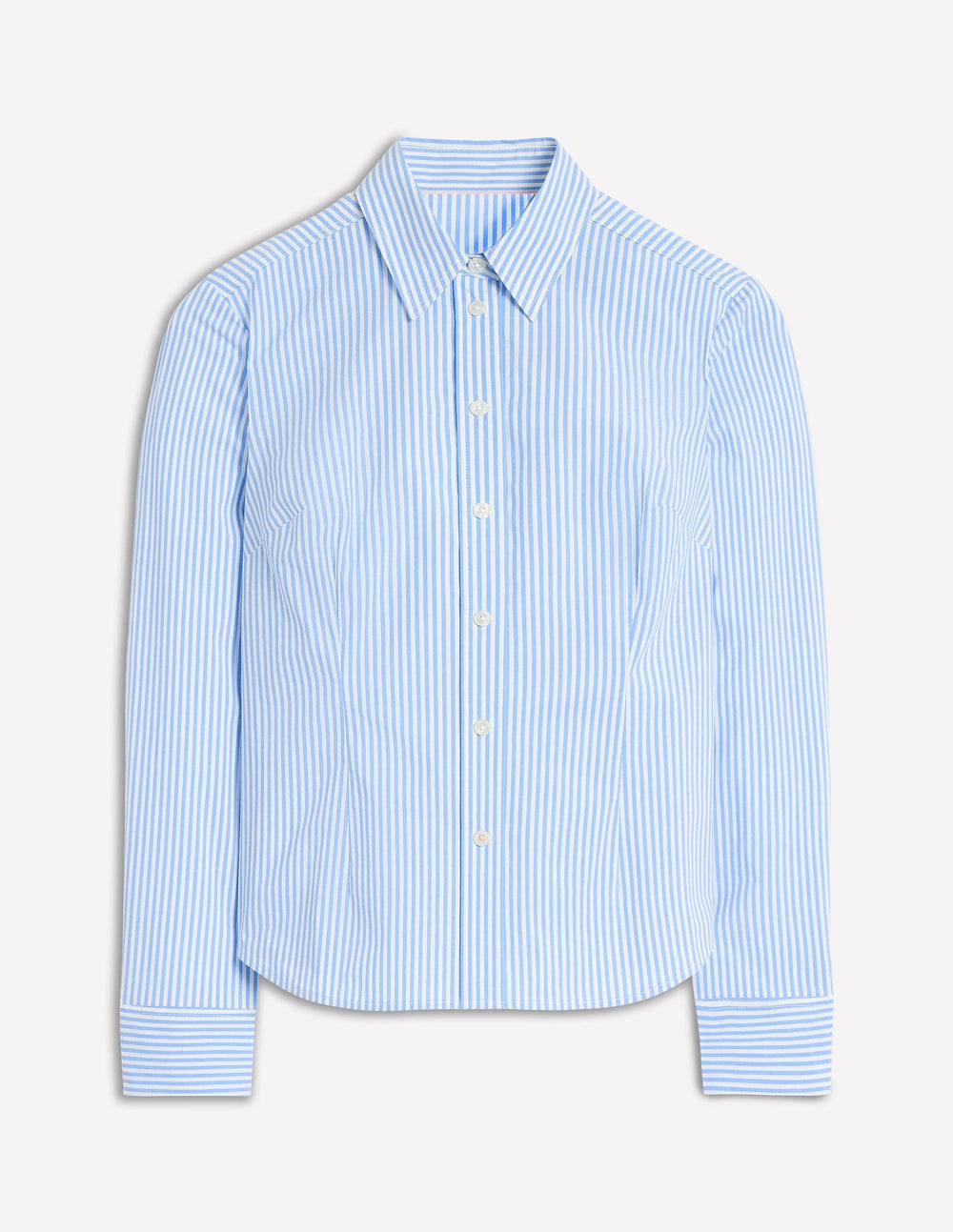 Saskia Stretch Cotton Shirt - Forget Me Not, Ivory Stripe