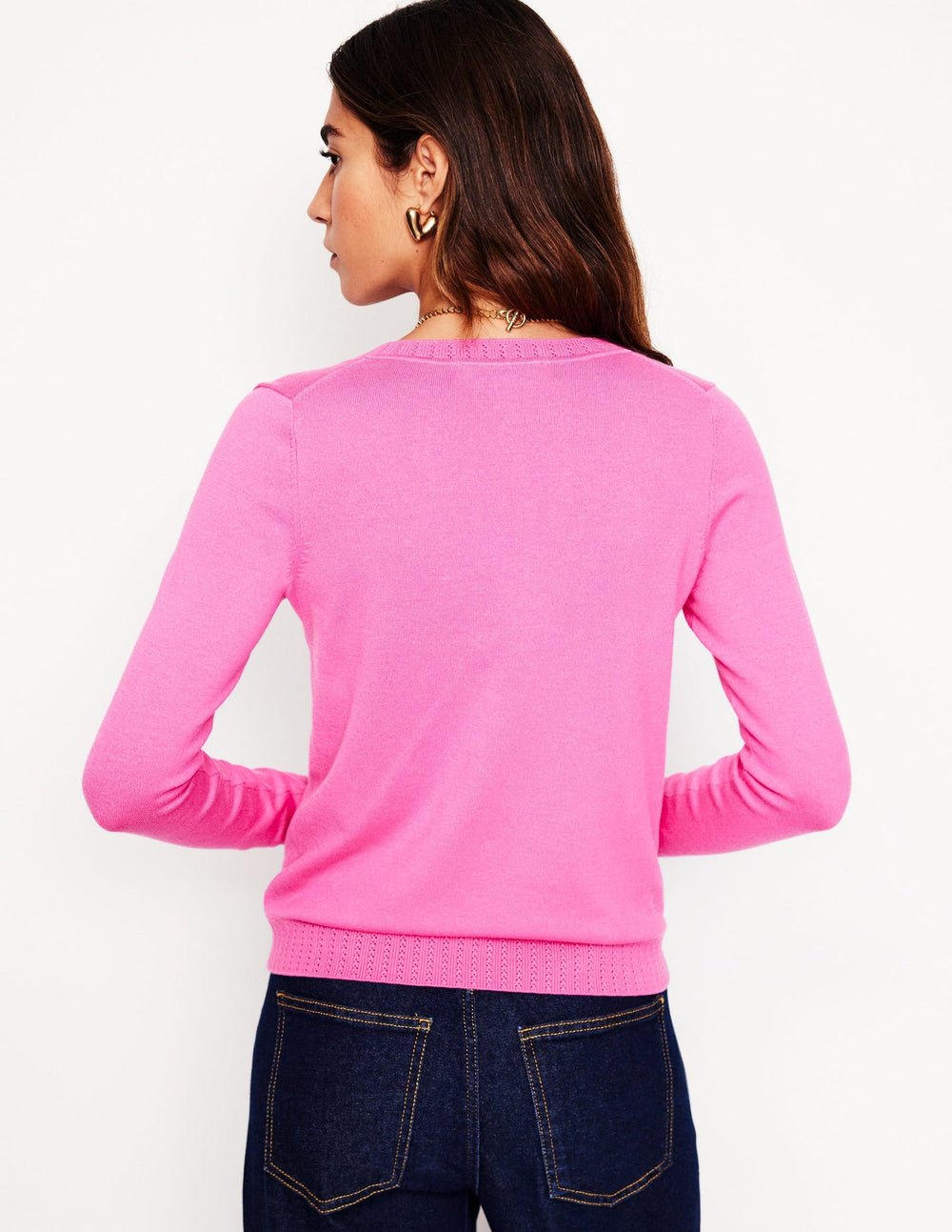 Emilia Cotton V Neck Sweater - Tickled Pink