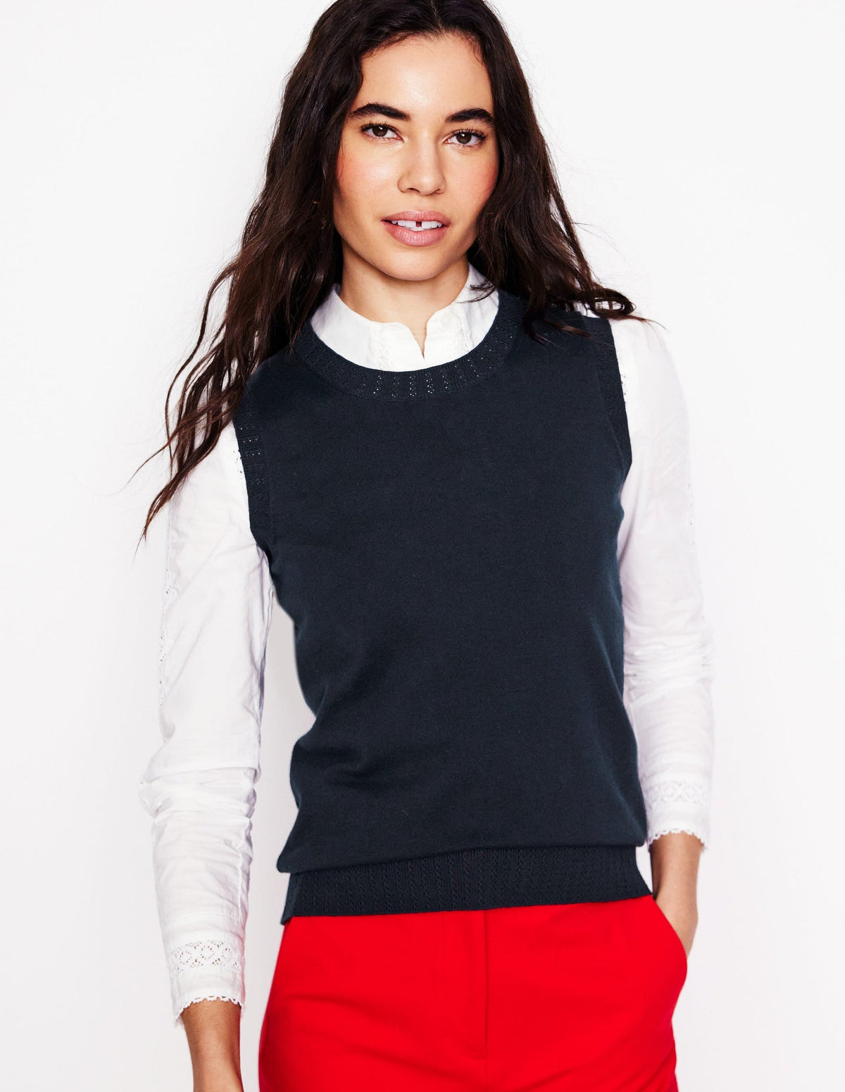 Emilia Cotton Crew Neck Vest - Navy