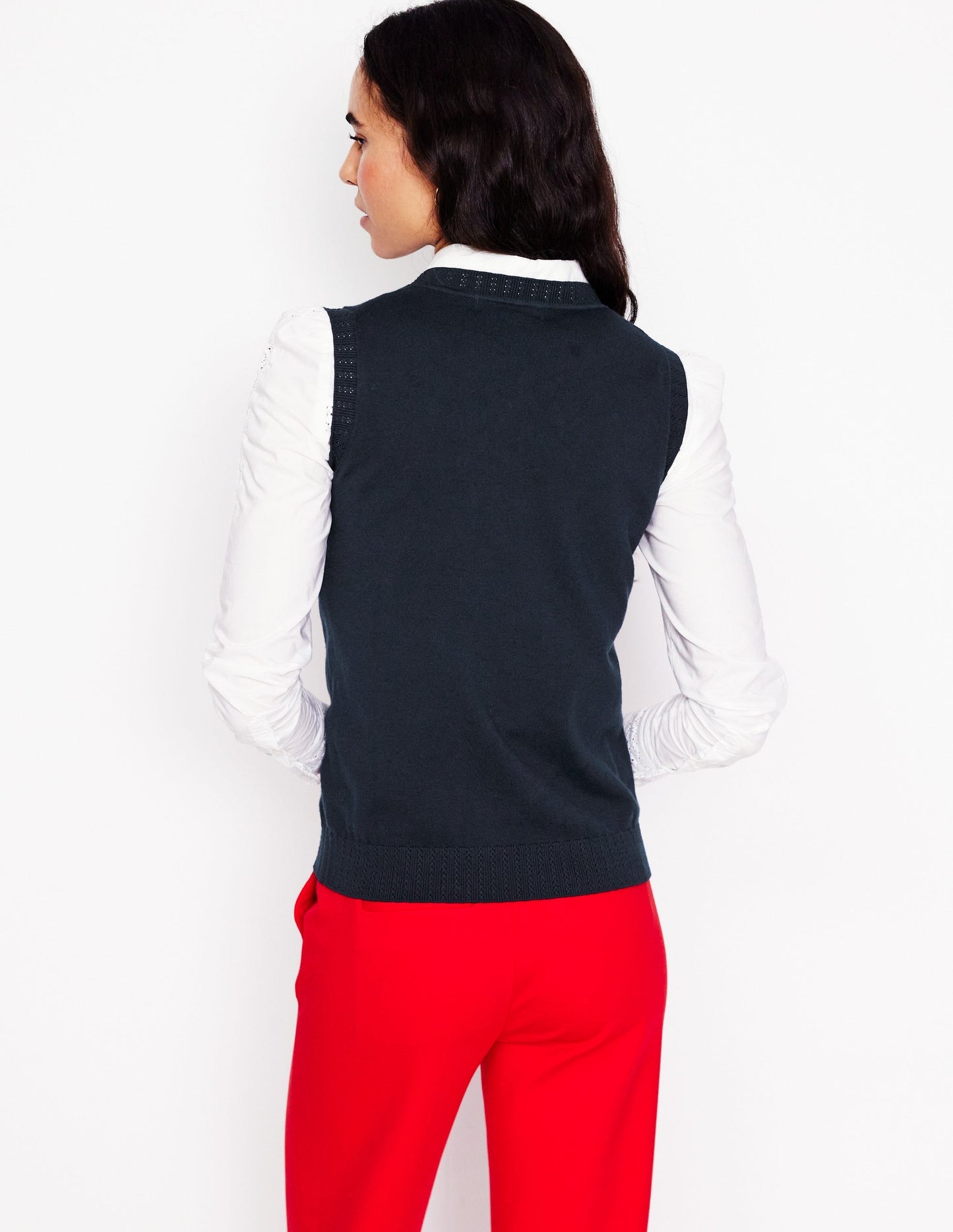Emilia Cotton Crew Neck Vest - Navy