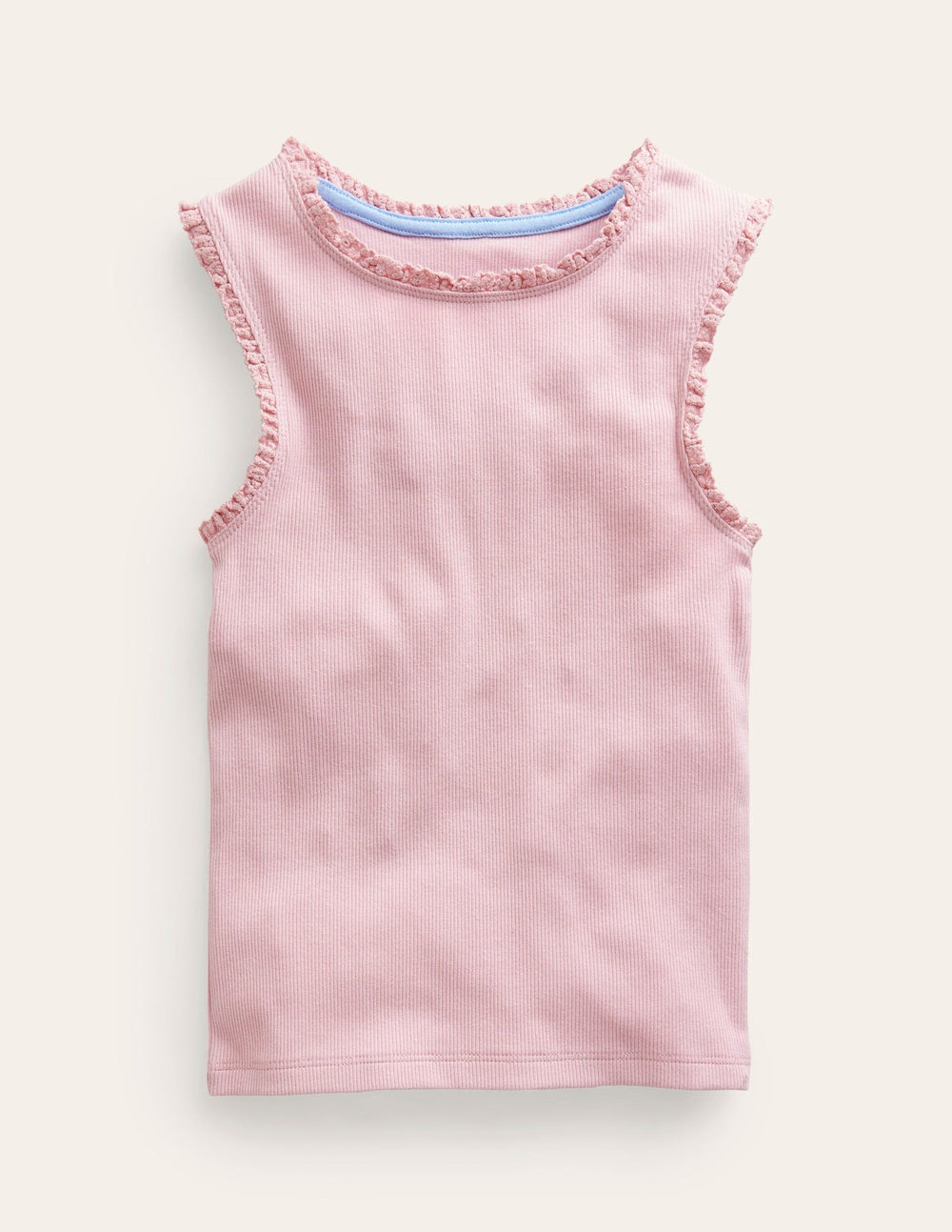 Ribbed Lace Trim Tank Top - French Pink