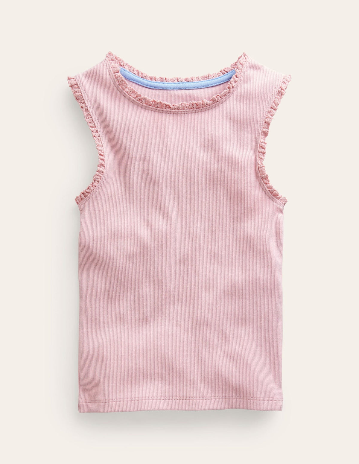 Ribbed Lace Trim Tank Top - French Pink