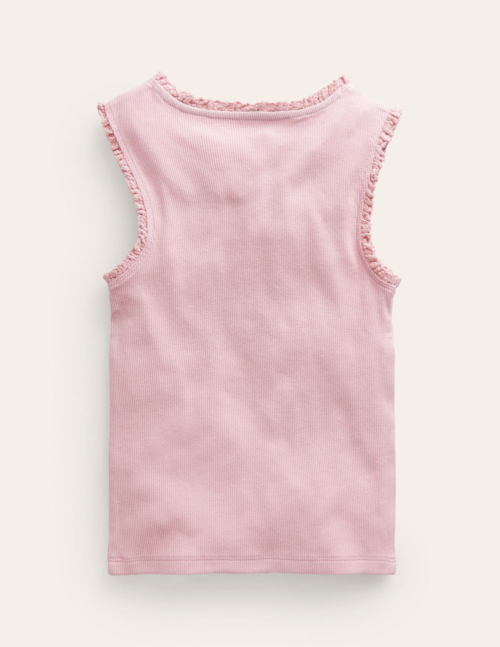 Ribbed Lace Trim Tank Top - French Pink