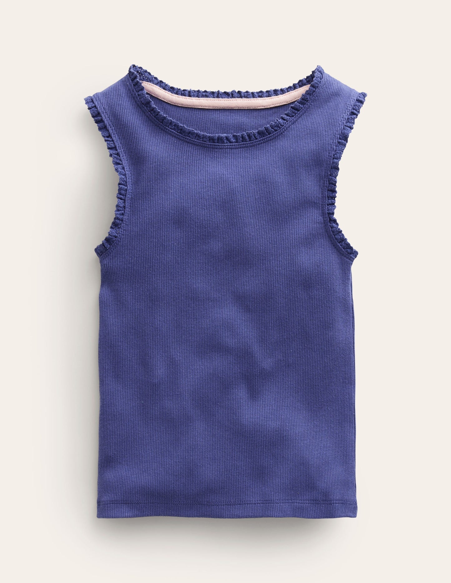 Ribbed Lace Trim Tank Top - Starboard