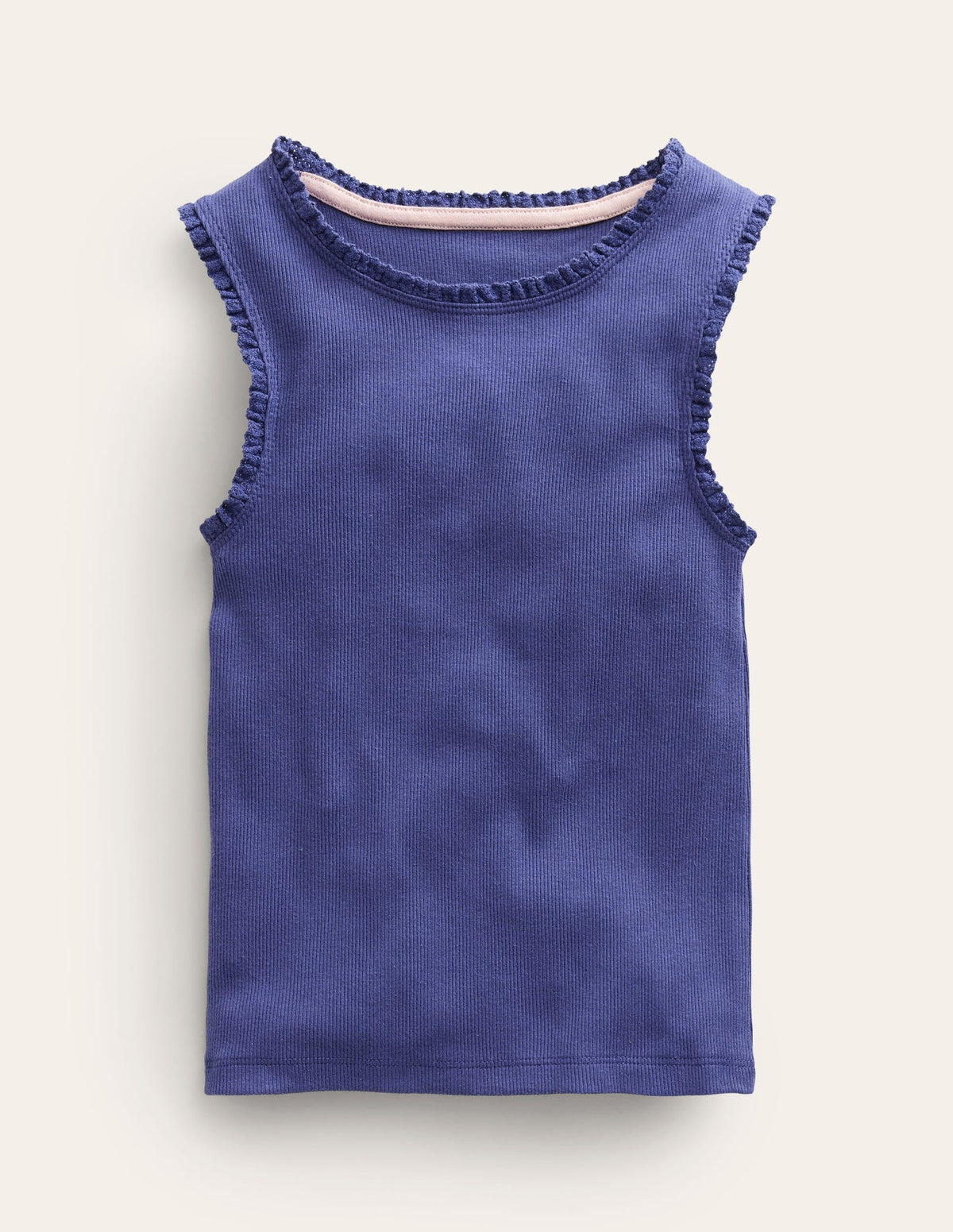 Ribbed Lace Trim Tank Top - Starboard