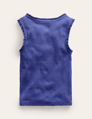 Ribbed Lace Trim Tank Top - Starboard