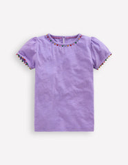 Ali Puff Sleeve Pom T-shirt - Lavender Purple