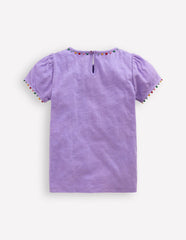 Ali Puff Sleeve Pom T-shirt - Lavender Purple