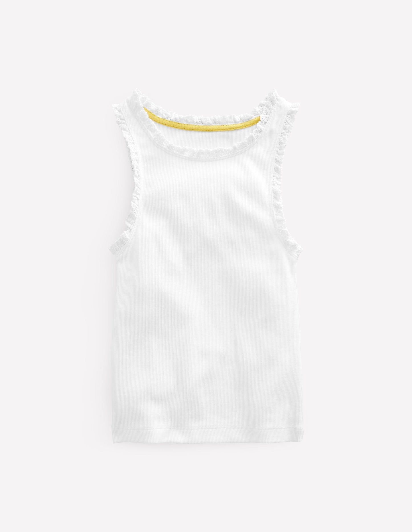 Ribbed Lace Trim Tank Top - White