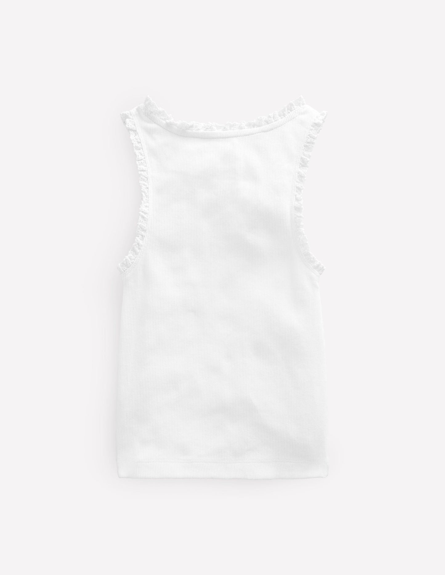 Ribbed Lace Trim Tank Top - White