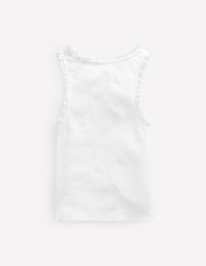 Ribbed Lace Trim Tank Top - White