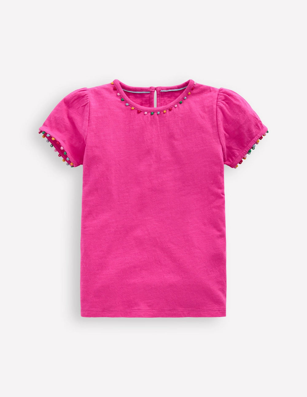 Ali Puff Sleeve Pom T-shirt - Flamingo Pink