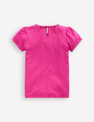 Ali Puff Sleeve Pom T-shirt - Flamingo Pink