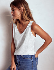 Regular V - Neck Slub Tank - White