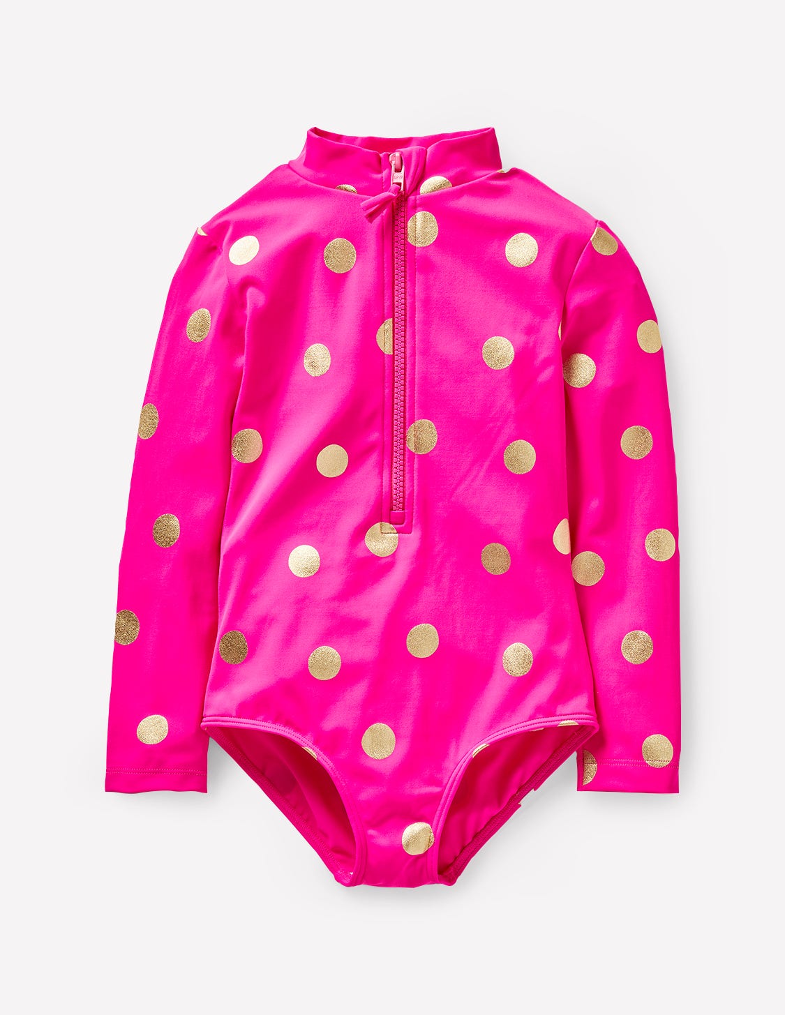 Long - Sleeved Swimsuit - Fuchsia Pink, Gold Foil Spot