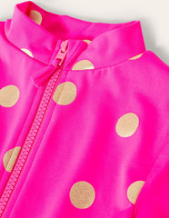 Long - Sleeved Swimsuit - Fuchsia Pink, Gold Foil Spot