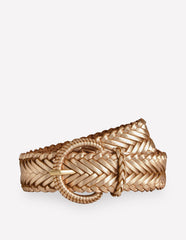 Woven Leather Belt - Gold