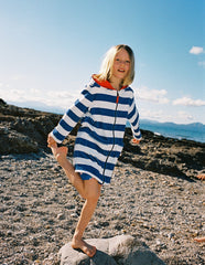 Towelling Zip - Up Throw - On - Sapphire Blue Stripe