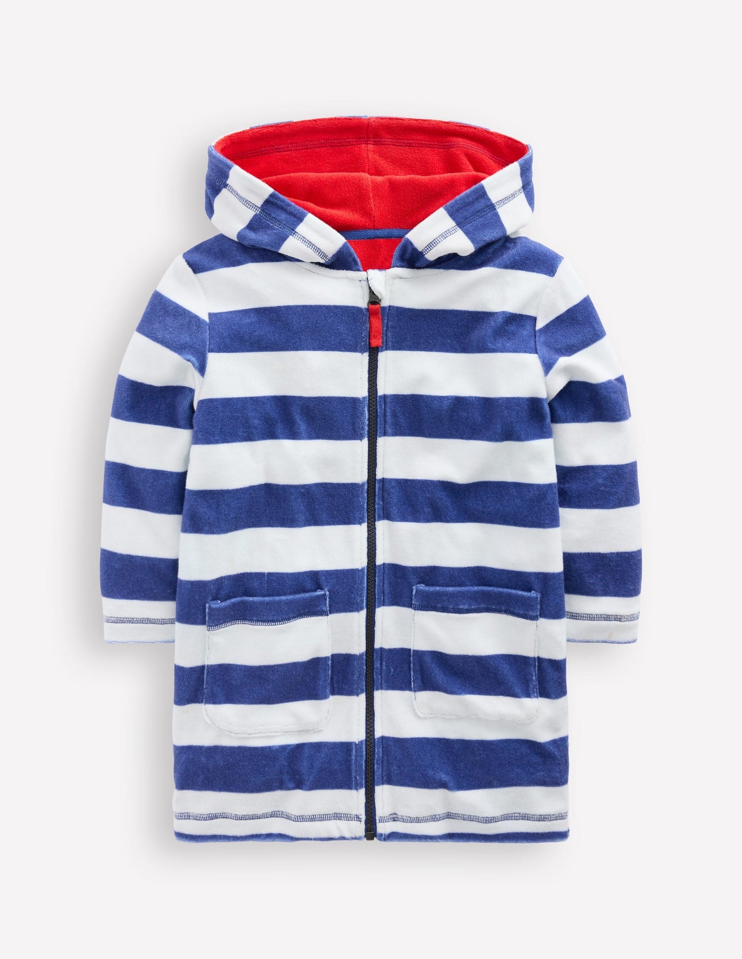 Towelling Zip - Up Throw - On - Sapphire Blue Stripe
