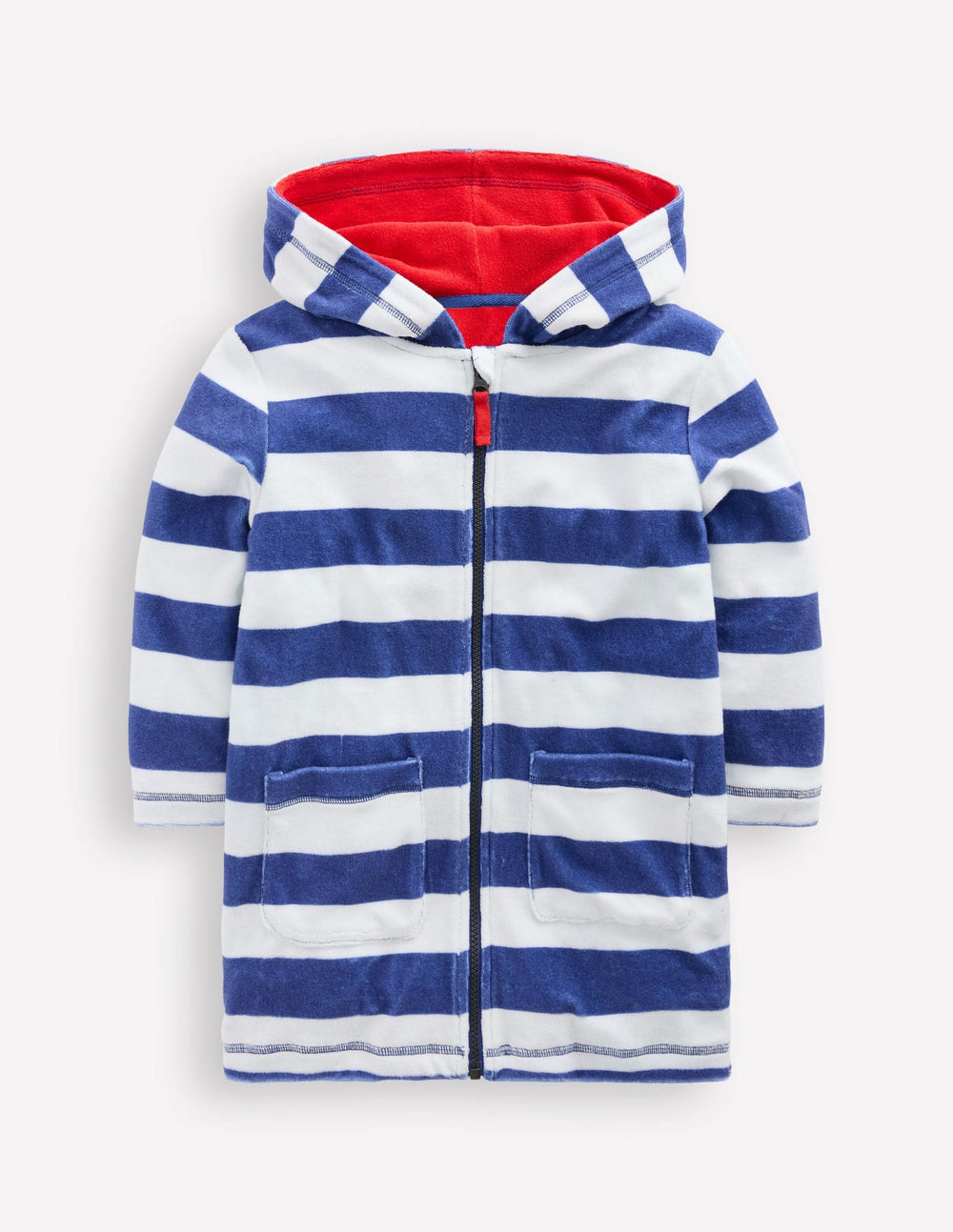 Towelling Zip - Up Throw - On - Sapphire Blue Stripe