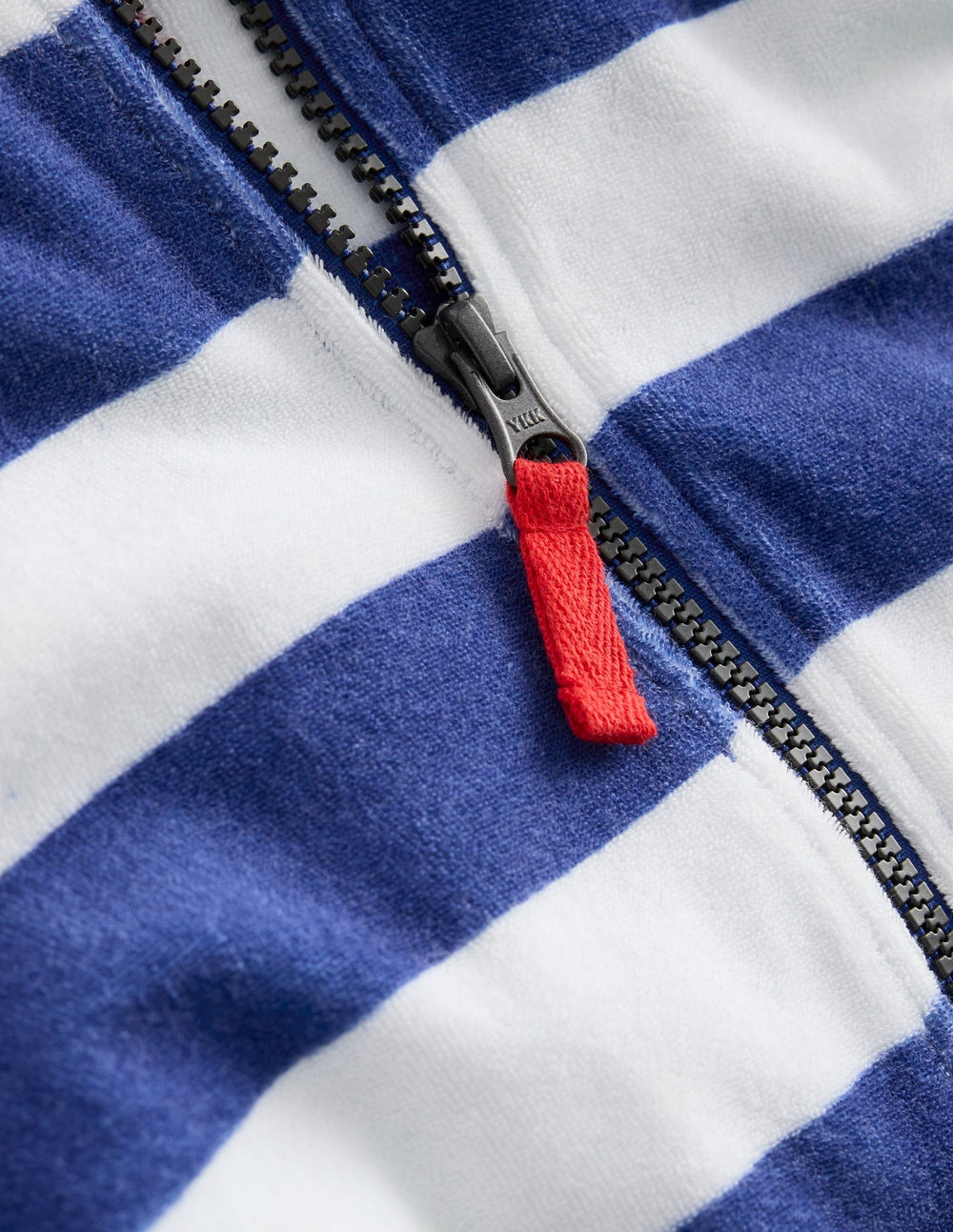 Towelling Zip - Up Throw - On - Sapphire Blue Stripe