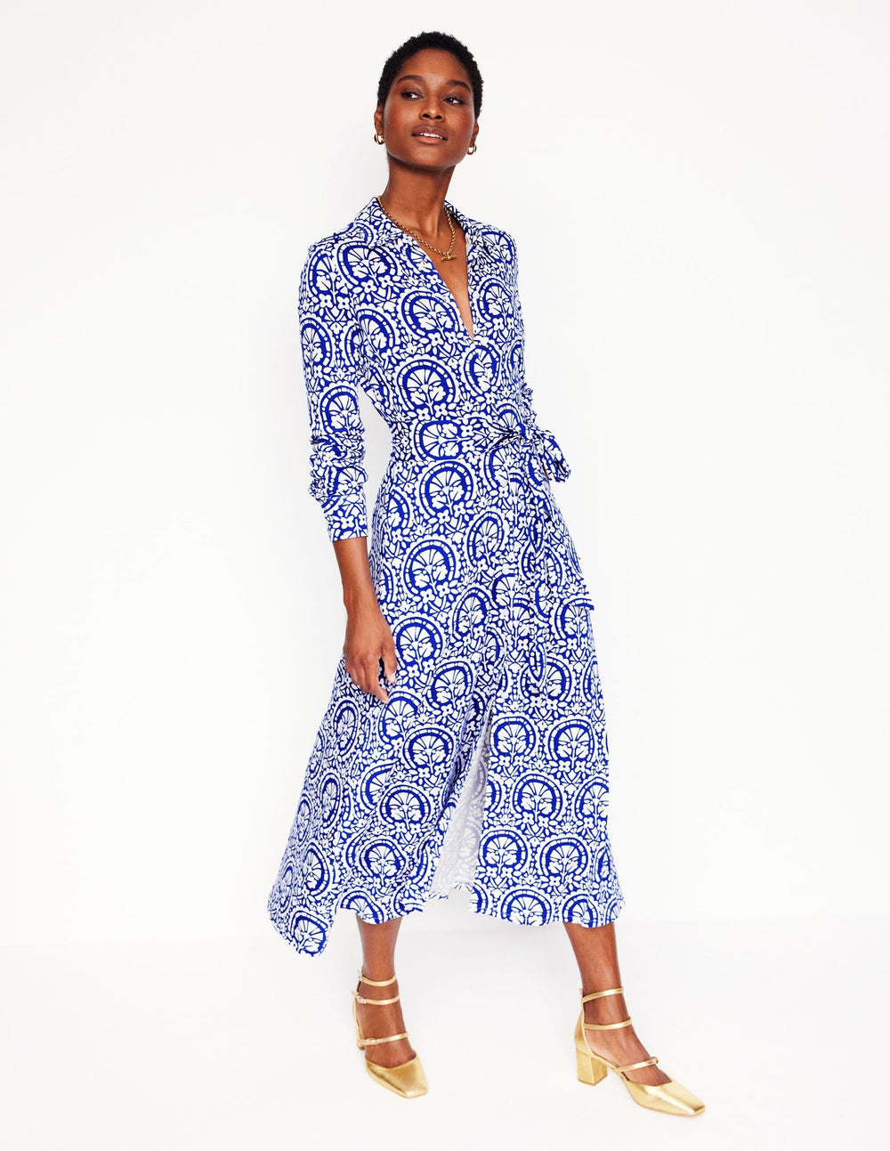 Marcia Jersey Shirt Dress - Bright Blue, Elaborate Stamp