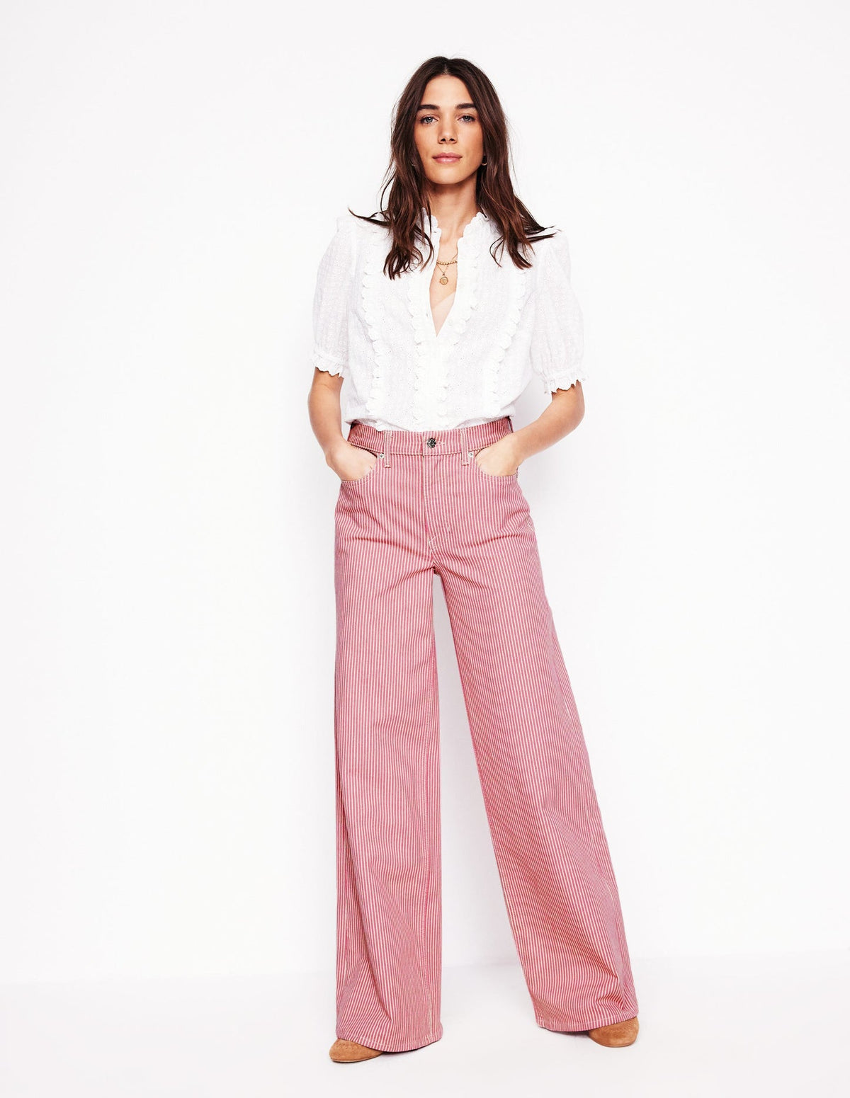 High Rise Wide Leg Jeans - Pink Stripe