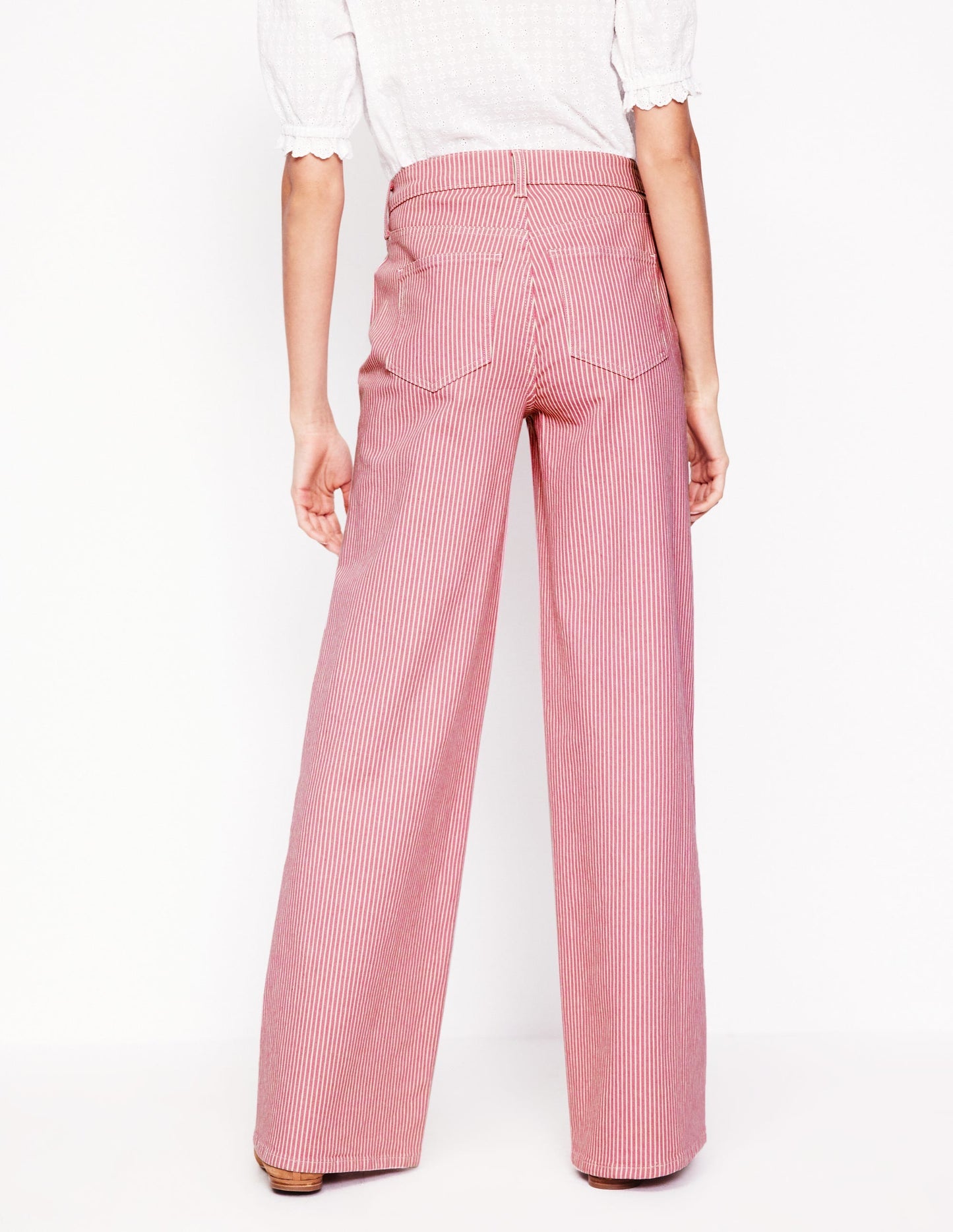 High Rise Wide Leg Jeans - Pink Stripe