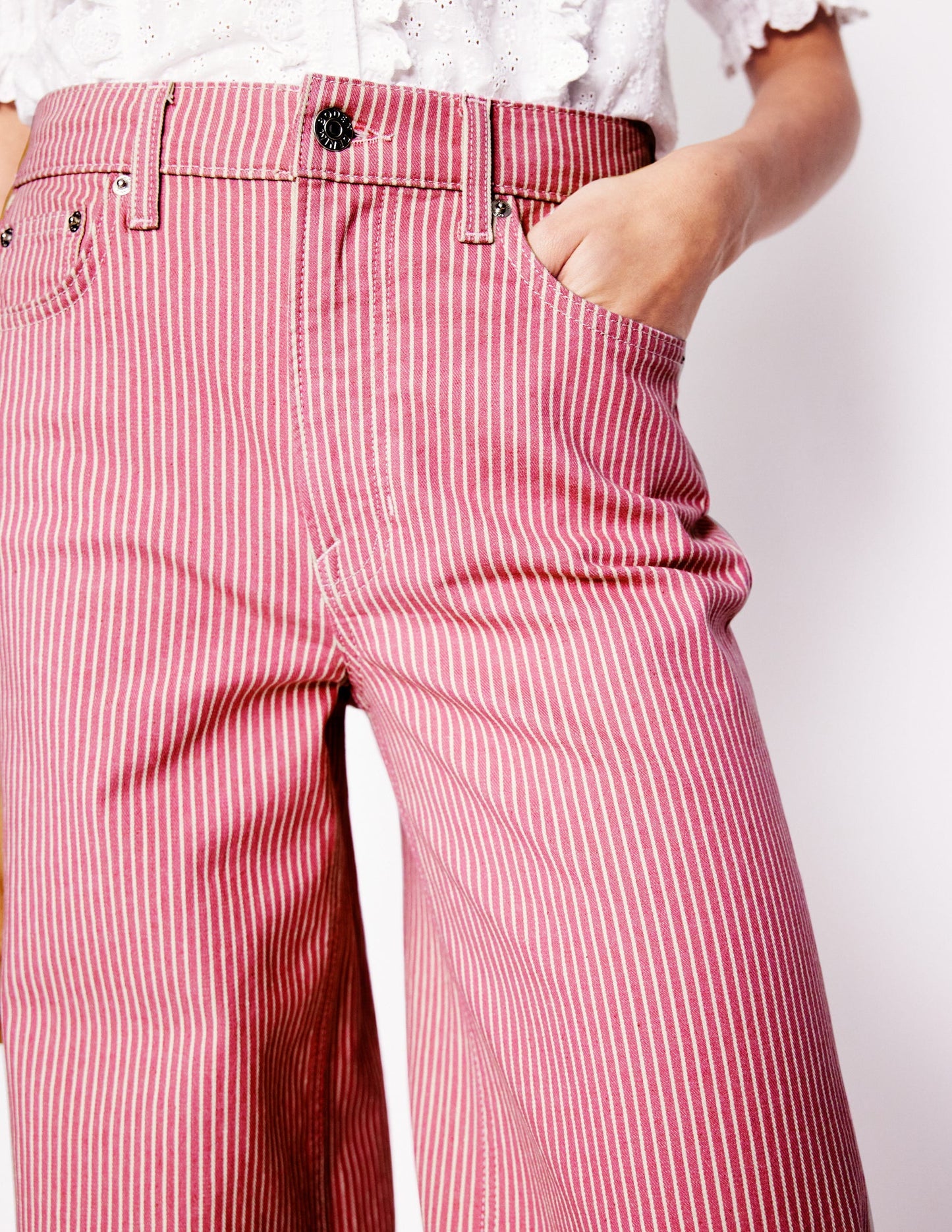 High Rise Wide Leg Jeans - Pink Stripe