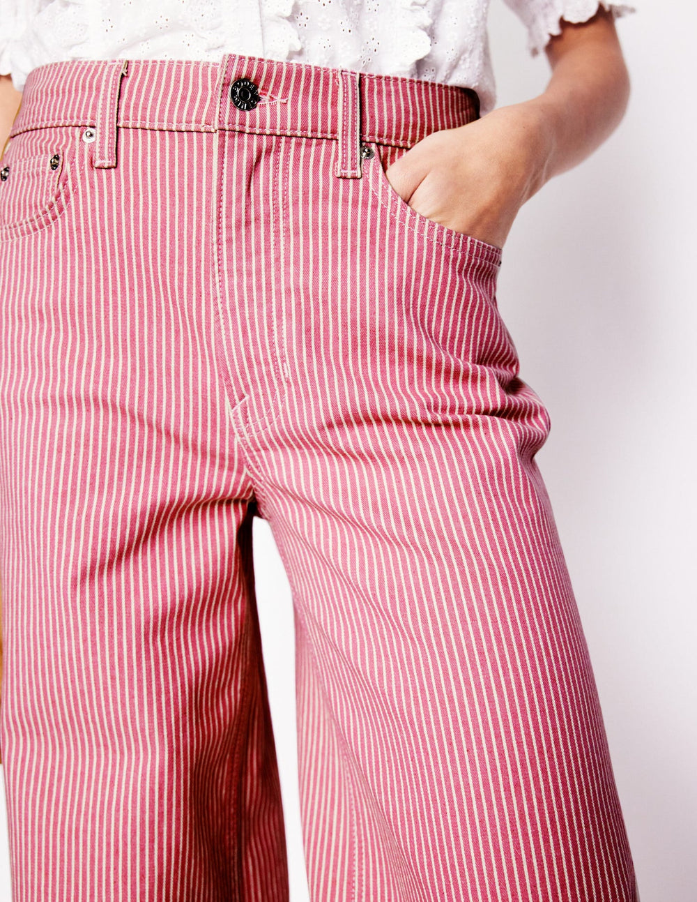 High Rise Wide Leg Jeans - Pink Stripe