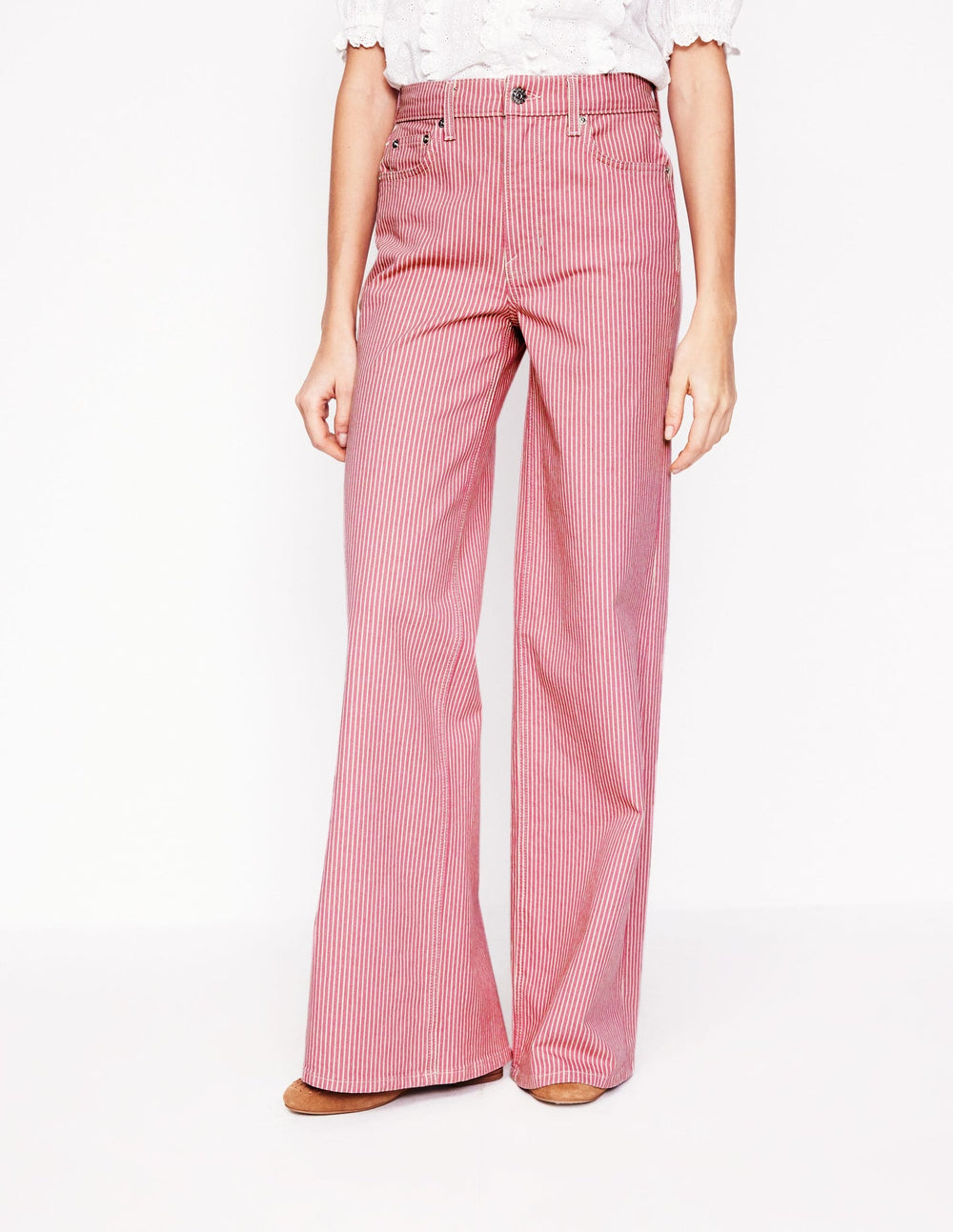High Rise Wide Leg Jeans - Pink Stripe