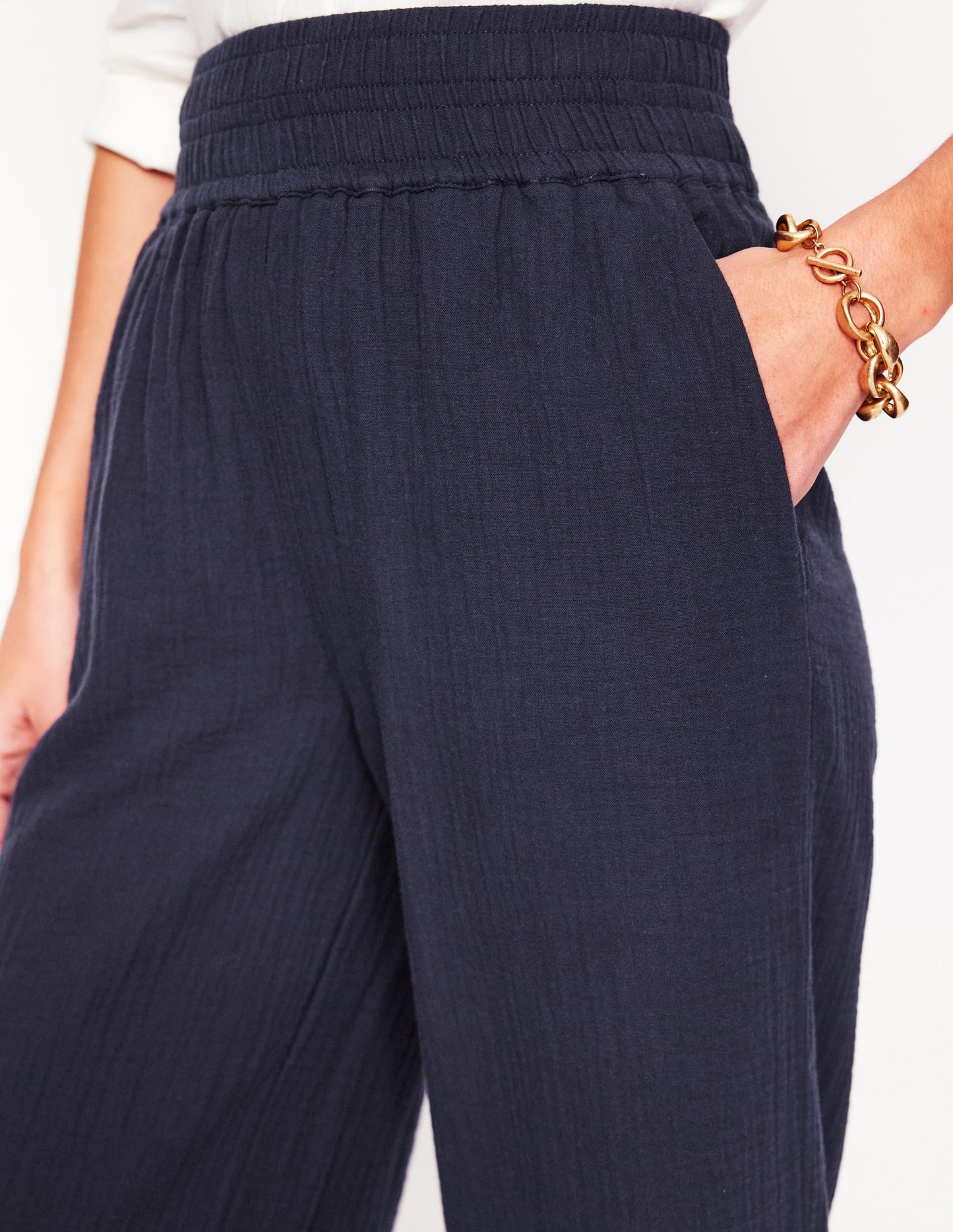 Cropped Double Cloth Pants - Navy