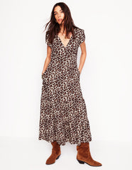 Eloise Tiered Jersey Dress - Cheetah Pop
