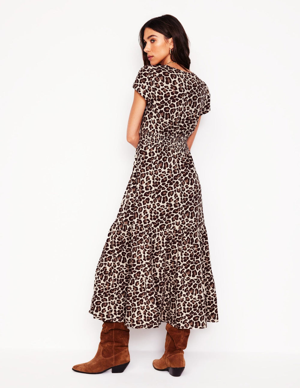 Eloise Tiered Jersey Dress - Cheetah Pop