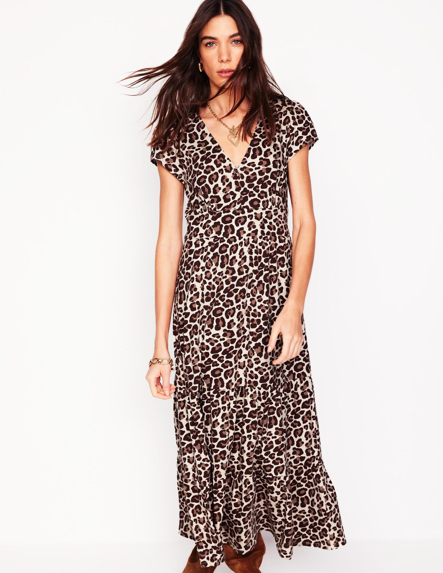 Eloise Tiered Jersey Dress - Cheetah Pop