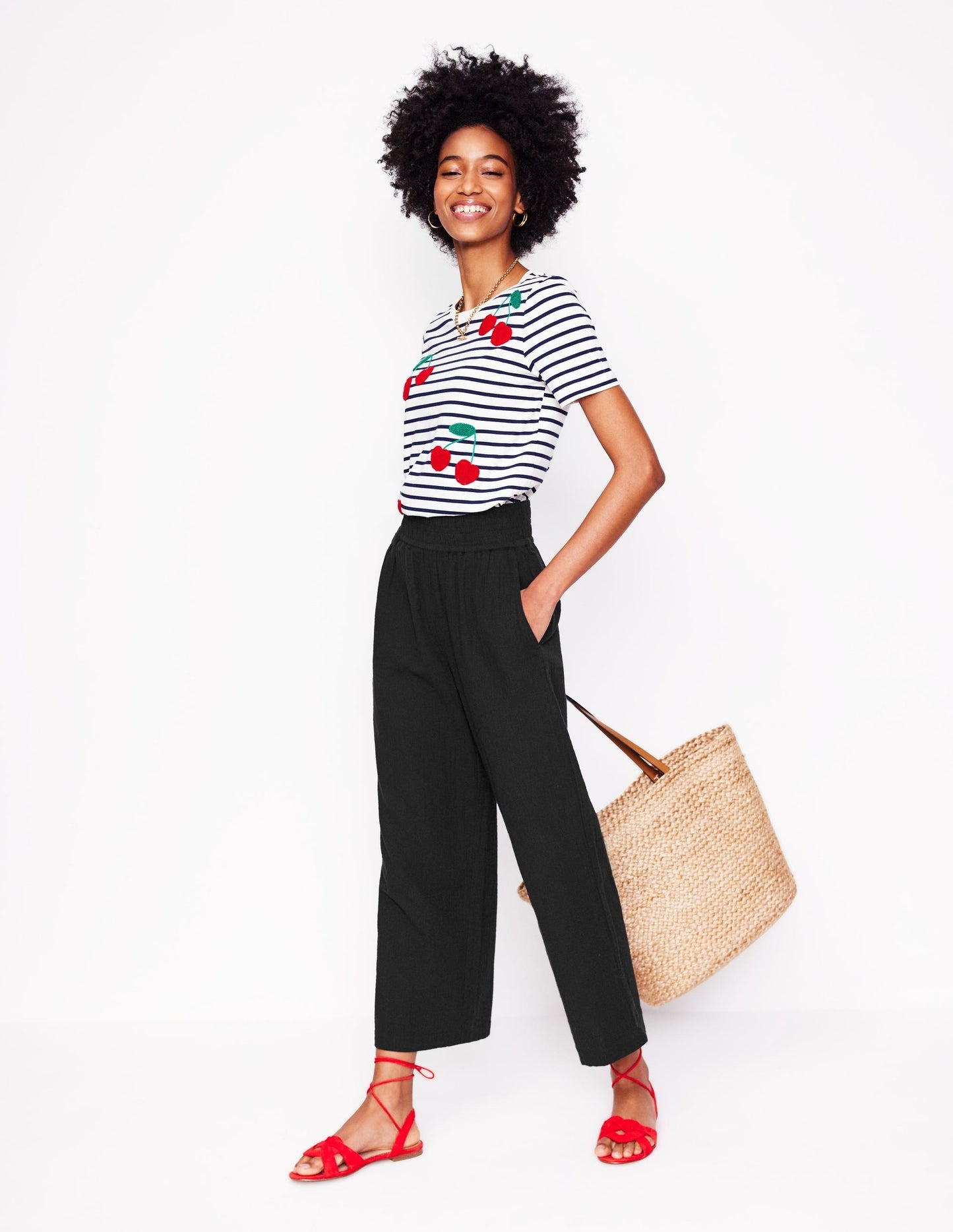 Cropped Double Cloth Pants - Black