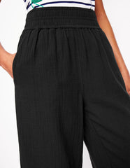 Cropped Double Cloth Pants - Black