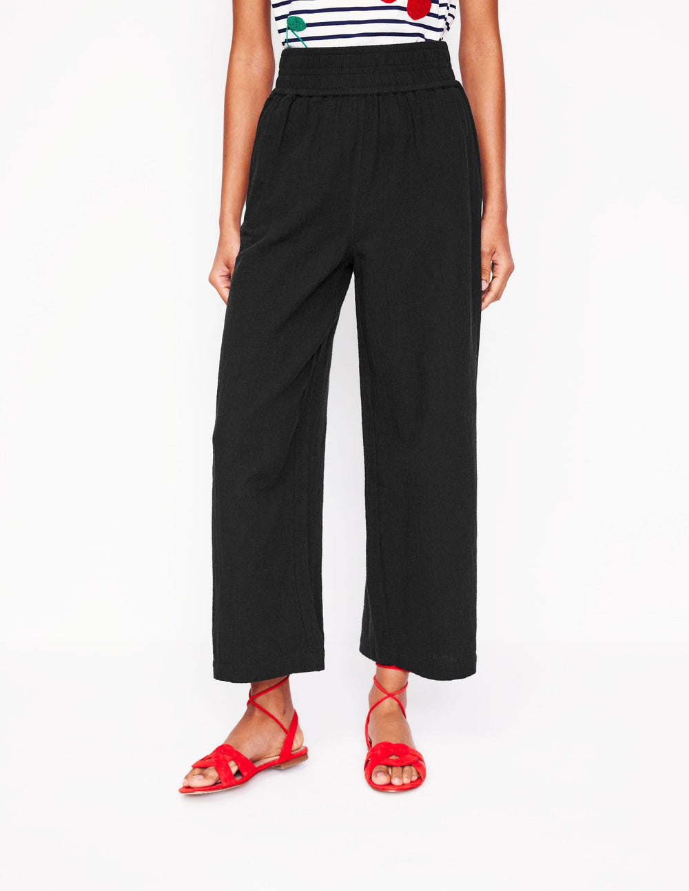 Cropped Double Cloth Pants - Black