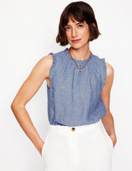 Sophie Ruffle Linen Top - Chambray