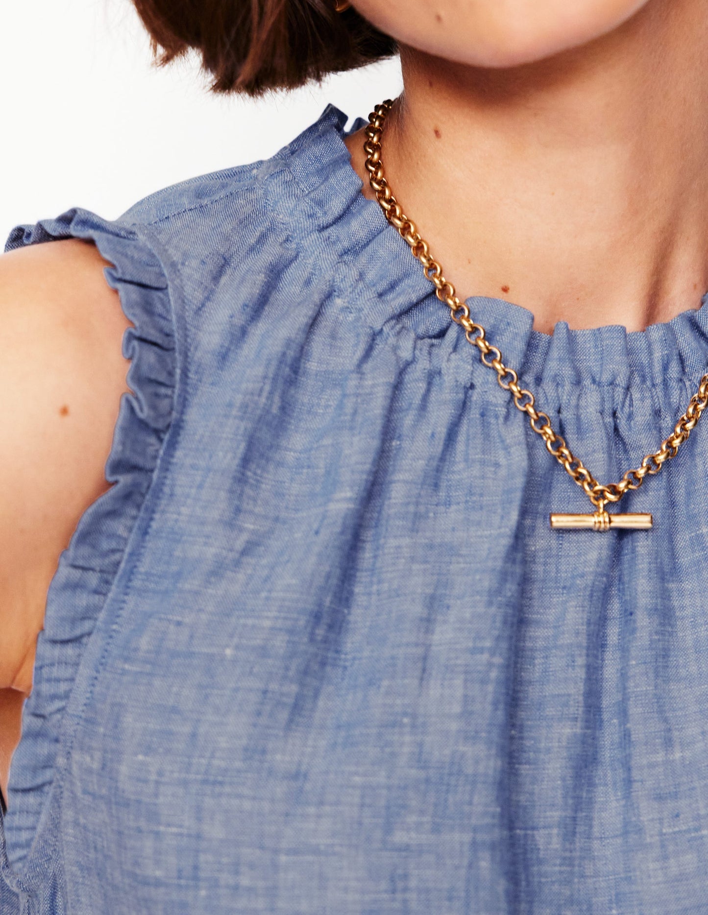 Sophie Ruffle Linen Top - Chambray