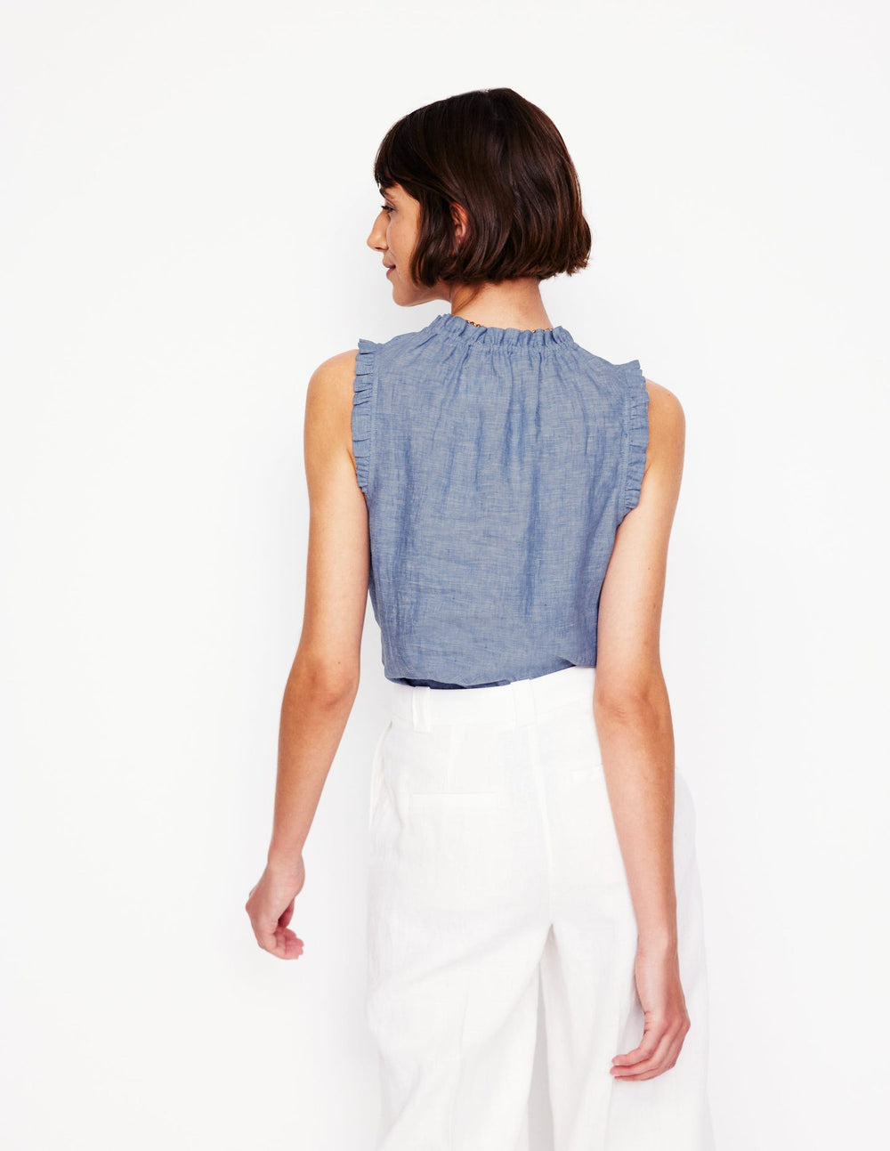 Sophie Ruffle Linen Top - Chambray