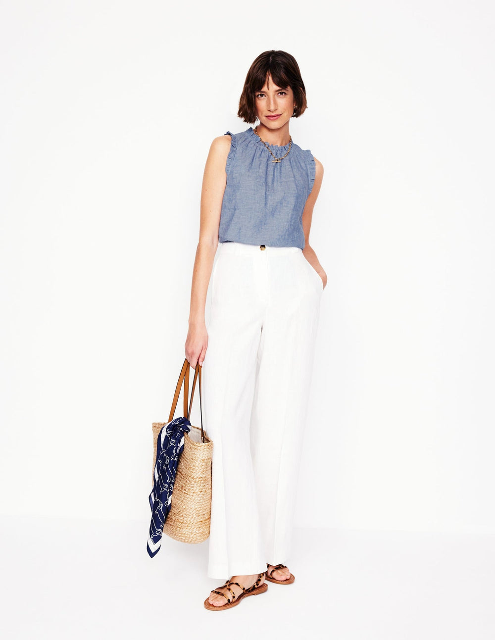 Sophie Ruffle Linen Top - Chambray