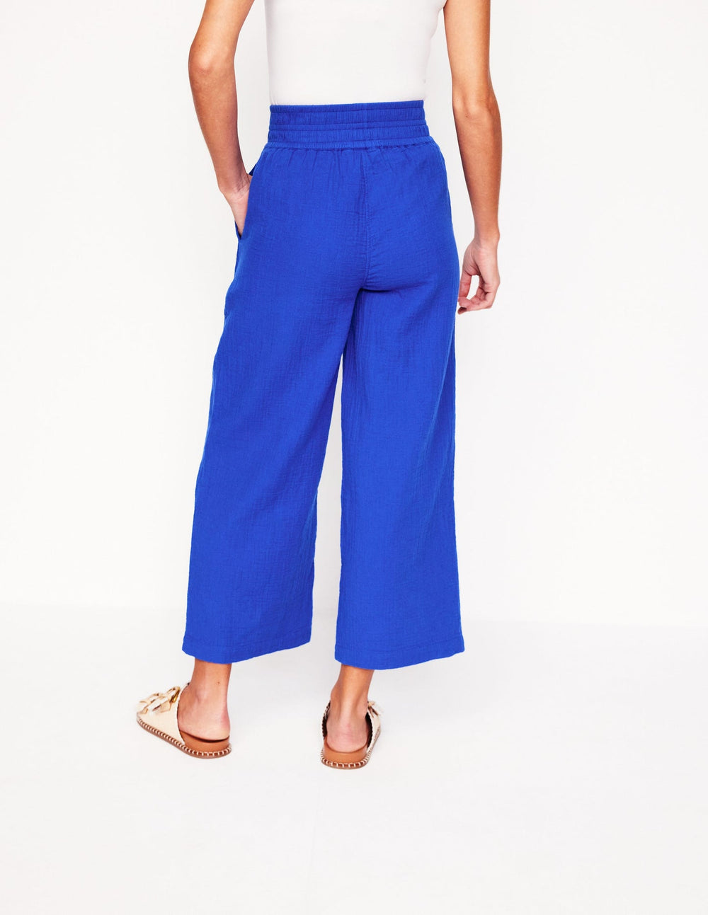 Cropped Double Cloth Pants - Bright Blue