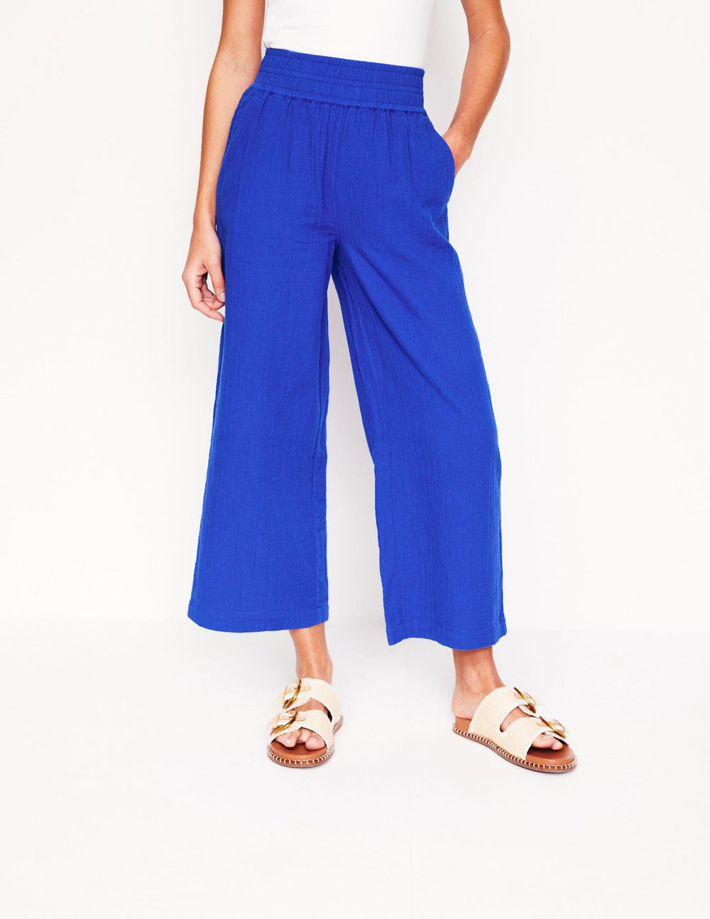 Cropped Double Cloth Pants - Bright Blue