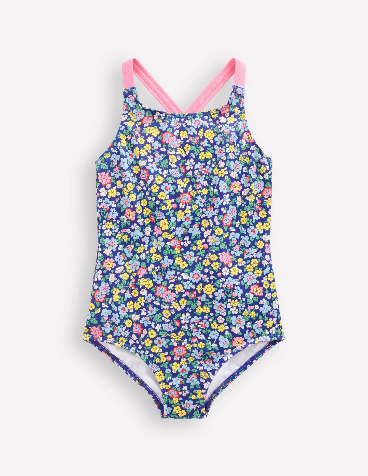 Cross - back Printed Swimsuit - Sapphire Blue Nautical Floral
