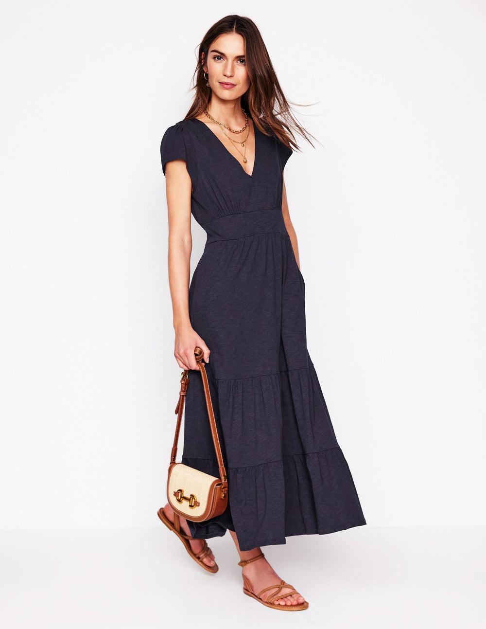Eloise Tiered Jersey Dress - Navy