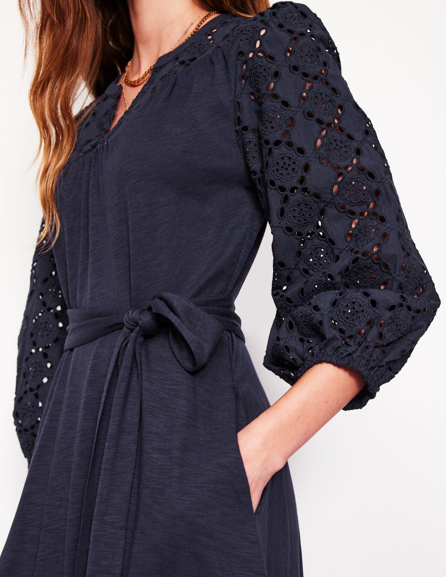 Eden Broderie Jersey Dress - Navy